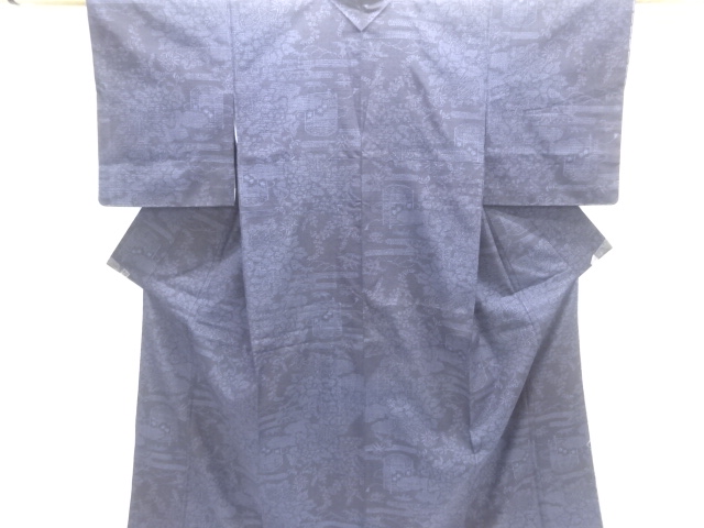 貝桶に草花模様織り出し本場結城紬80亀甲着物（石下）